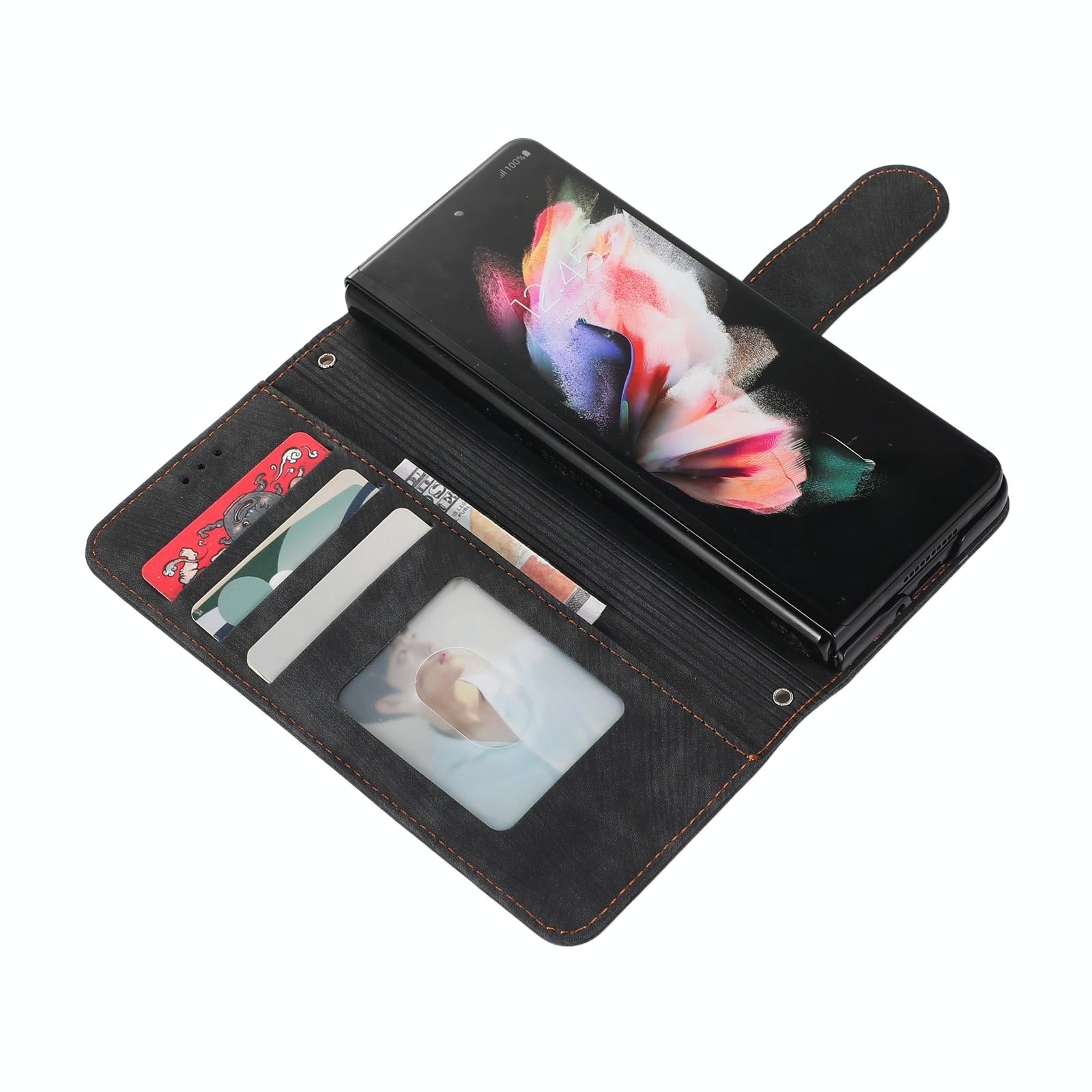 For Samsung Galaxy Z Fold4 5G Leather Phone Case With Pen Slot - Horizontal Flip - Blue 7
