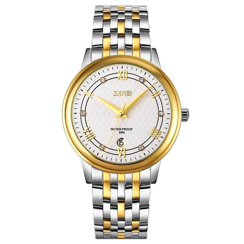 Waterproof Quartz Watch with Stainless Steel Buckle for Men - Silver Shell Silver Surface 9