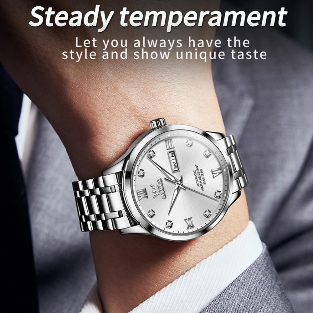 Waterproof Quartz Watch with Diamond Roman Scale for Men - Blue + Gold 7