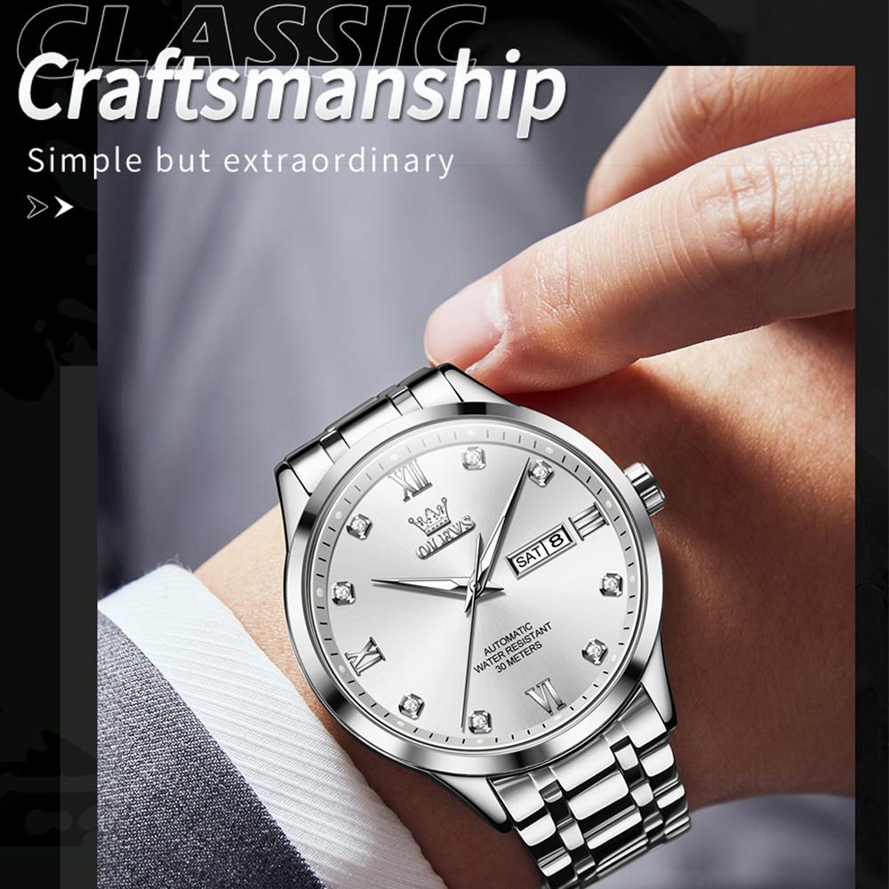 Waterproof Quartz Watch with Diamond Roman Scale for Men - Blue + Gold 10