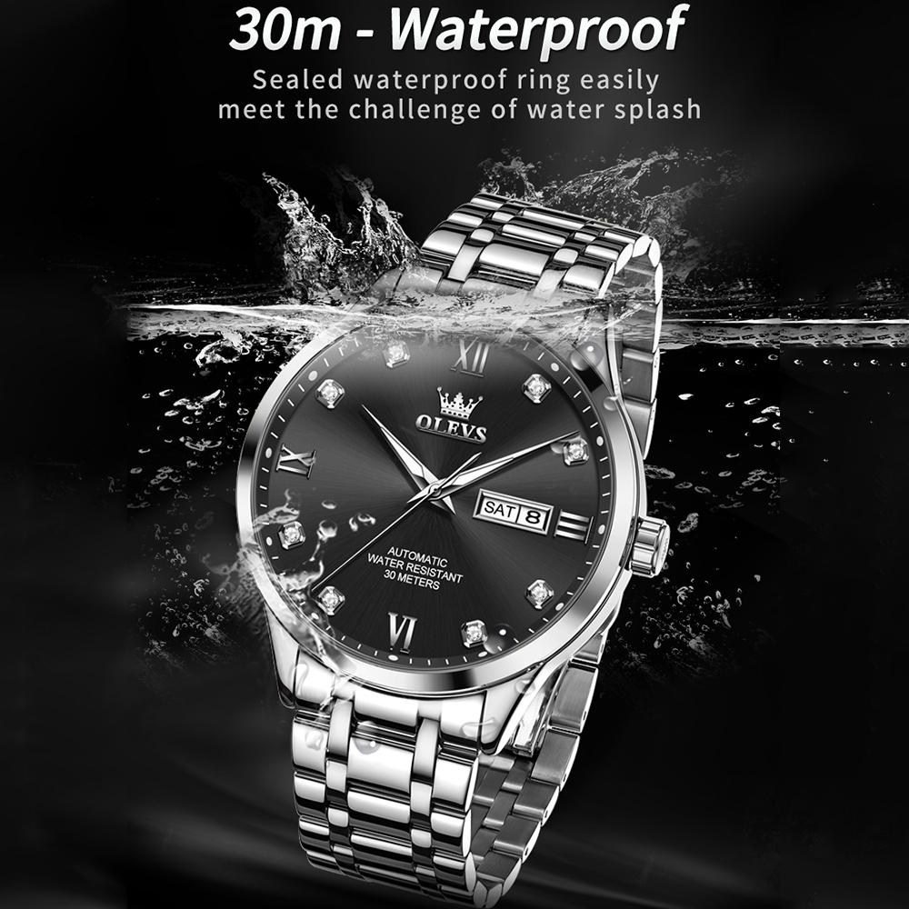 Waterproof Quartz Watch with Diamond Roman Scale for Men - Blue + Gold 11