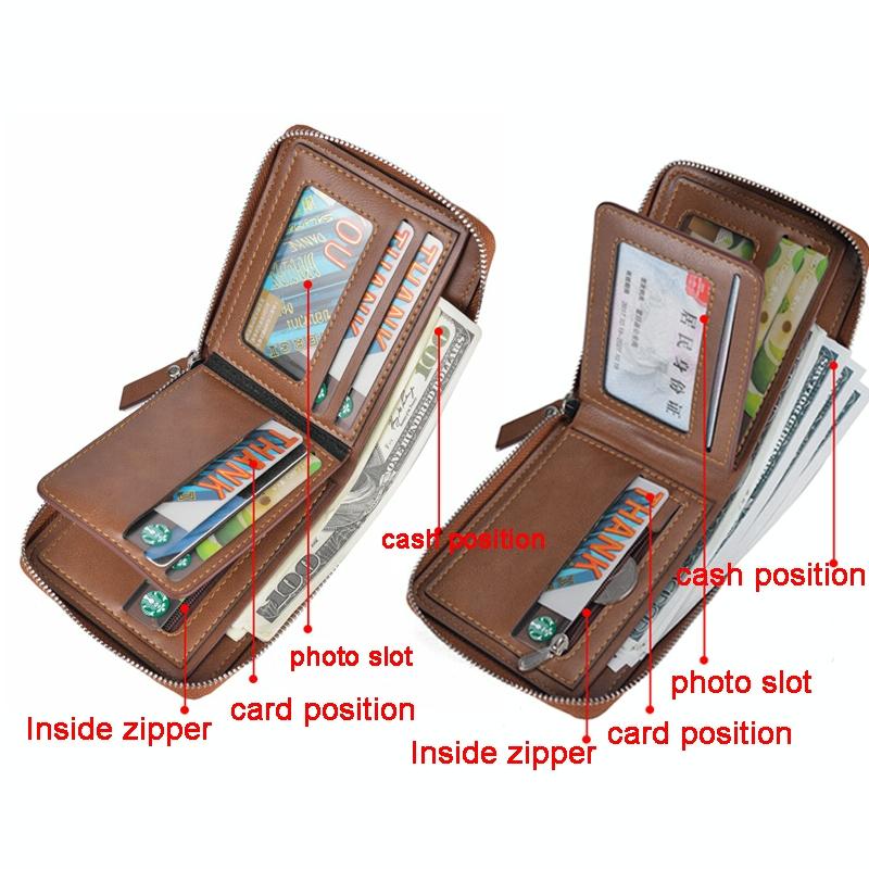Men Retro Rfid Zip Wallet - Zipper Closure - Dark Coffee 5