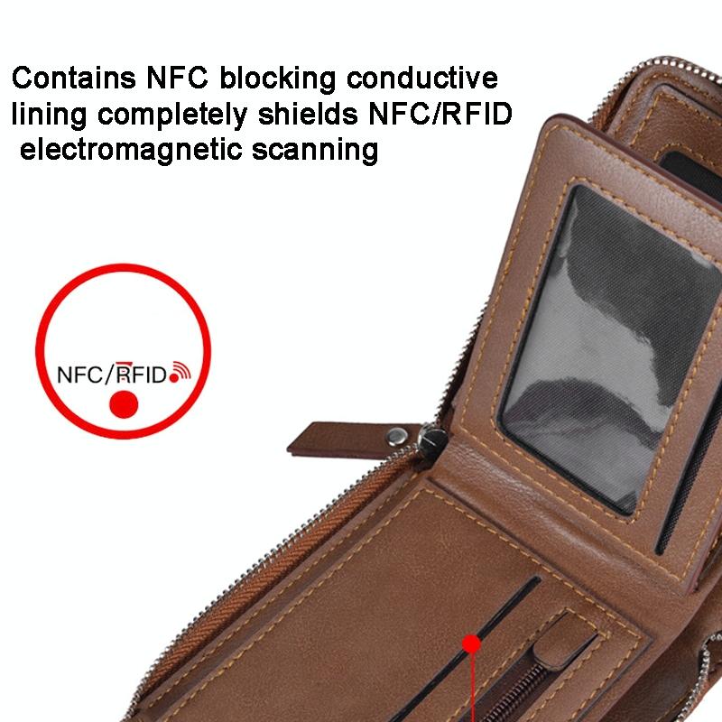 Men Retro Rfid Zip Wallet - Zipper Closure - Dark Coffee 6