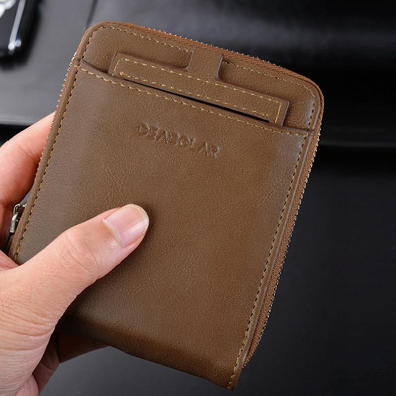 Men Retro Rfid Zip Wallet - Zipper Closure - Dark Coffee 7