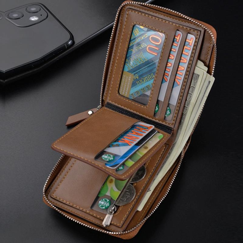 Men Retro Rfid Zip Wallet - Zipper Closure - Dark Coffee 8