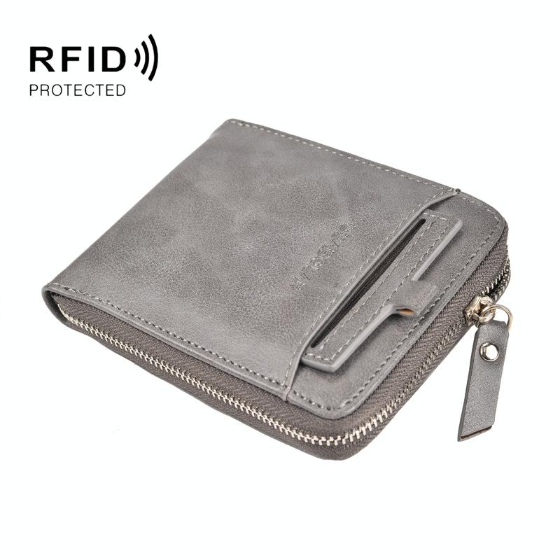 Men Retro Rfid Zip Wallet - Zipper Closure - Dark Coffee 9