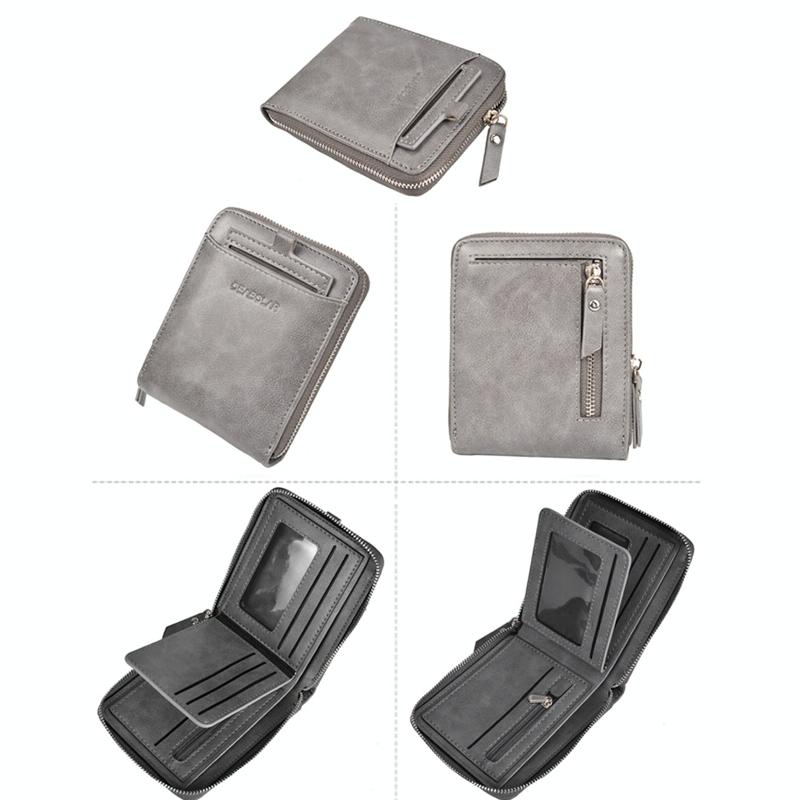 Men Retro Rfid Zip Wallet - Zipper Closure - Dark Coffee 10