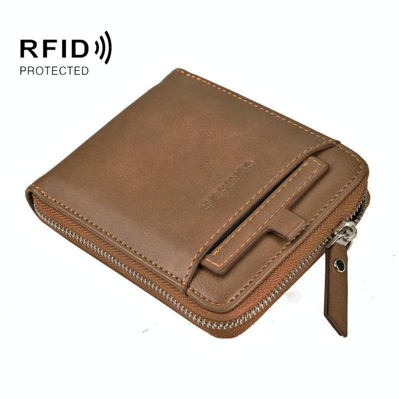 Men Retro Rfid Zip Wallet - Zipper Closure - Dark Coffee 11