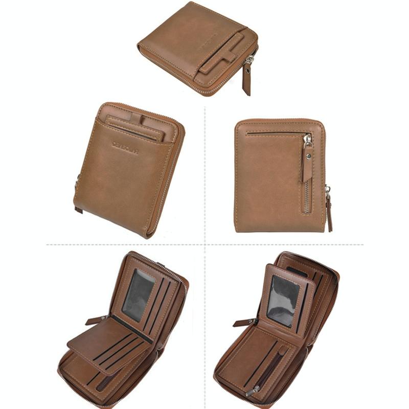 Men Retro Rfid Zip Wallet - Zipper Closure - Dark Coffee 12