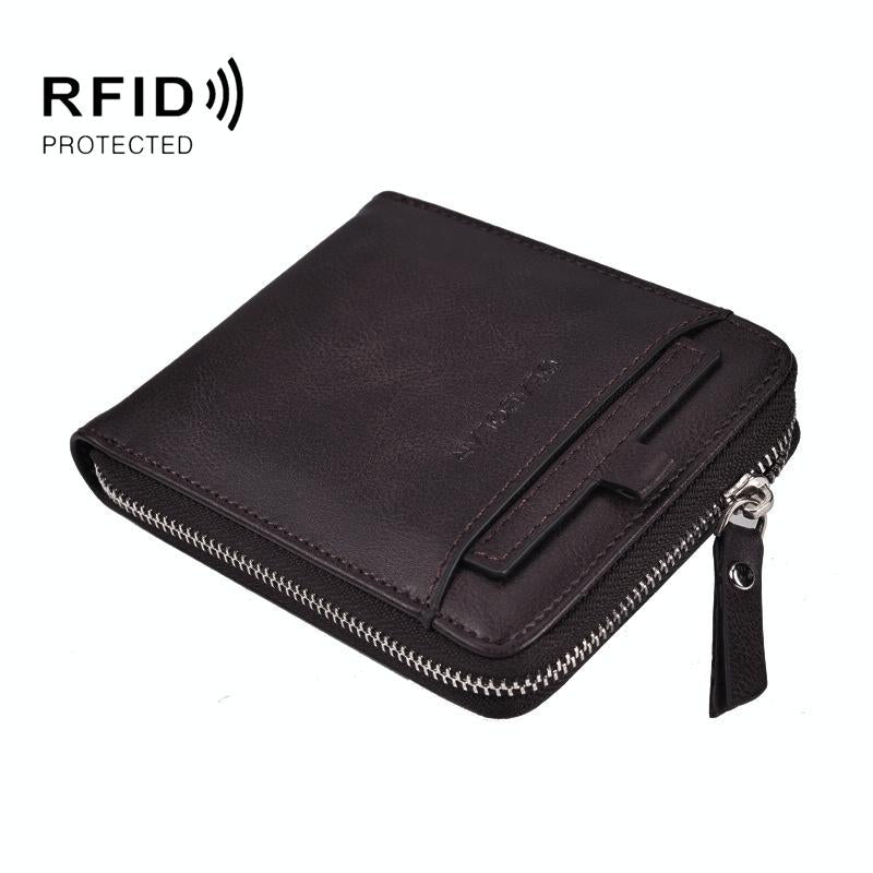 Men Retro Rfid Zip Wallet - Zipper Closure - Dark Coffee 13