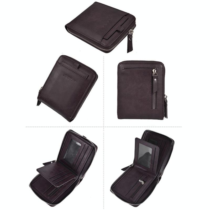 Men Retro Rfid Zip Wallet - Zipper Closure - Dark Coffee 14