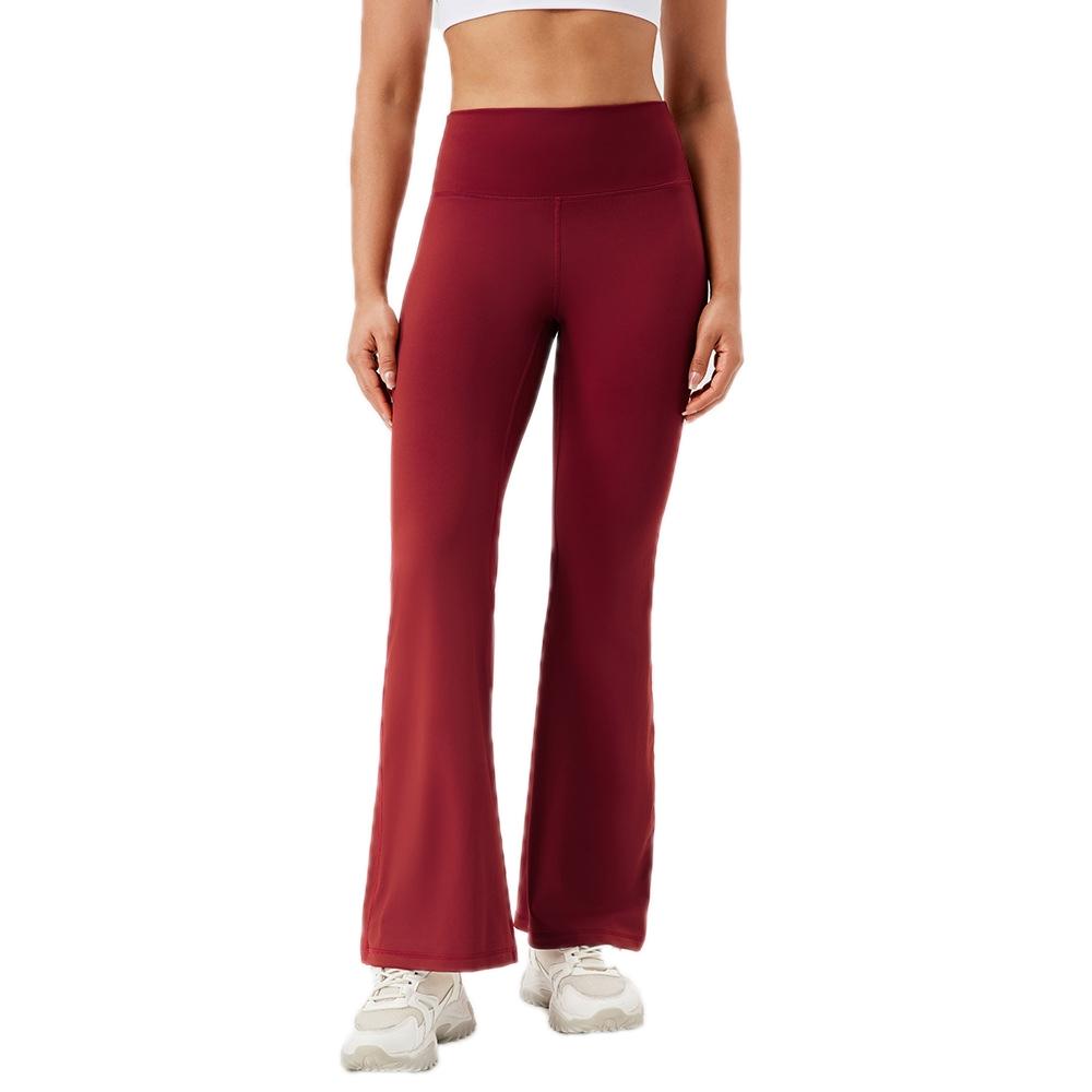 High Waisted Elastic Yoga Flared Pants Size L - Wine Red - S