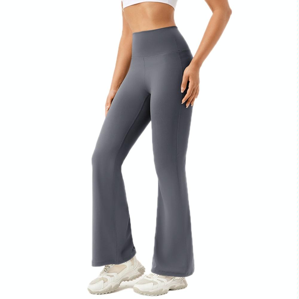 High Waisted Elastic Yoga Flared Pants Size L - Wine Red - S 11
