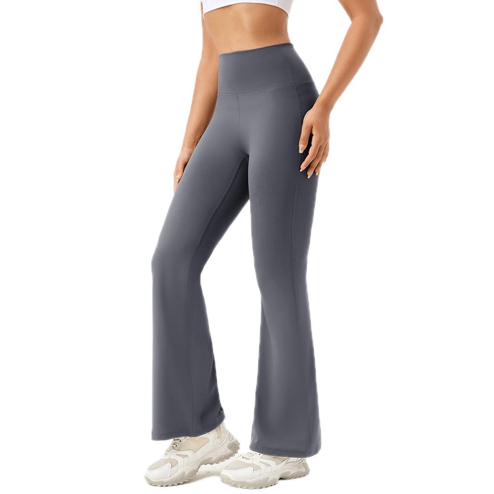 High Waisted Elastic Yoga Flared Pants Size L - Wine Red - S 14