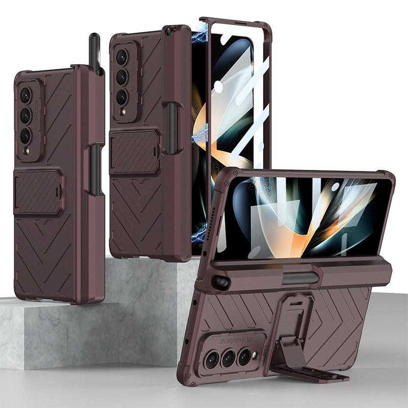 For Samsung Galaxy Z Fold4 5G Magnetic Armor Case With Push Pen - Champagne Gold 7