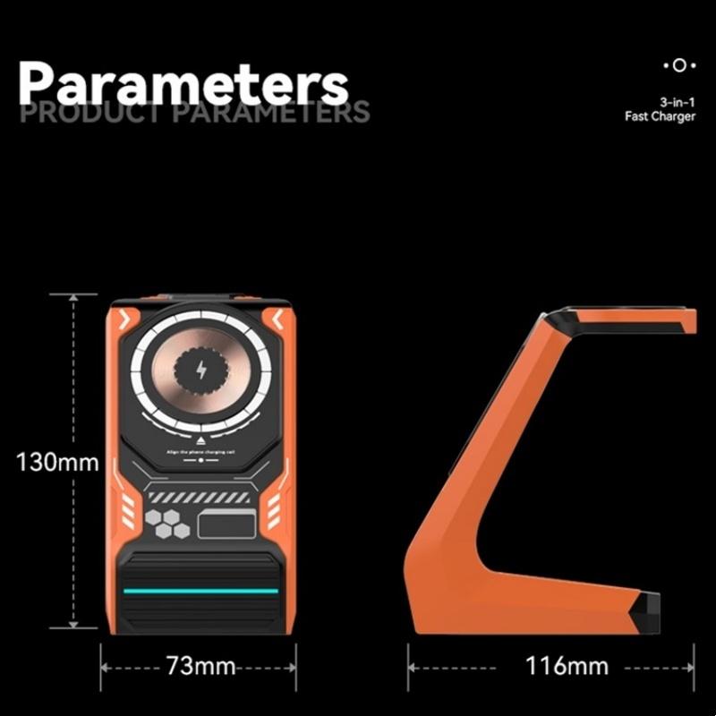3 In 1 Wireless Charger For Mobile Phone And Earphones - Orange 4