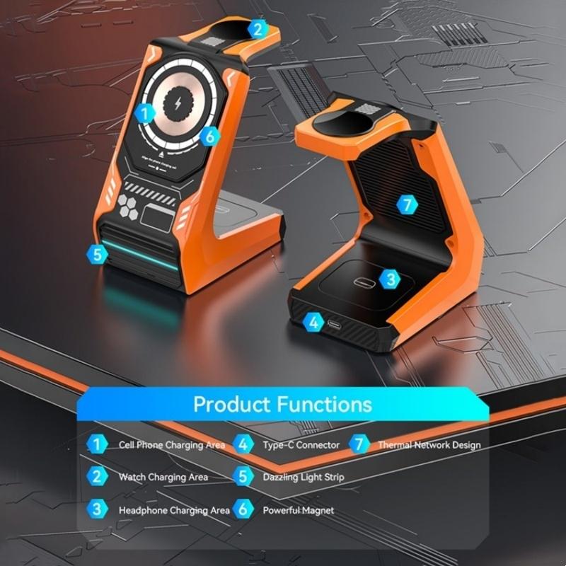 3 In 1 Wireless Charger For Mobile Phone And Earphones - Orange 5