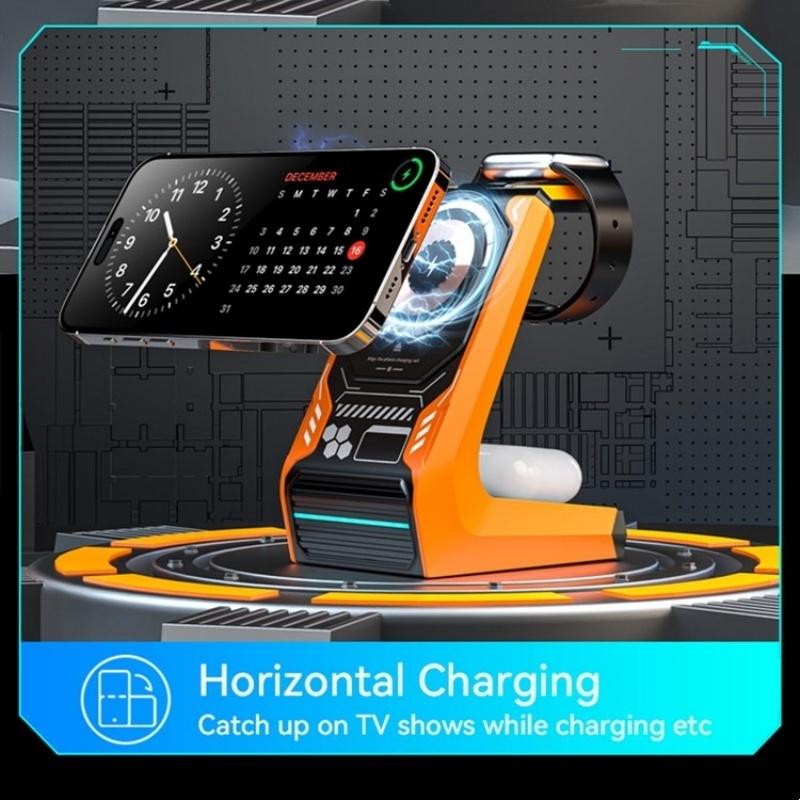 3 In 1 Wireless Charger For Mobile Phone And Earphones - Orange 6