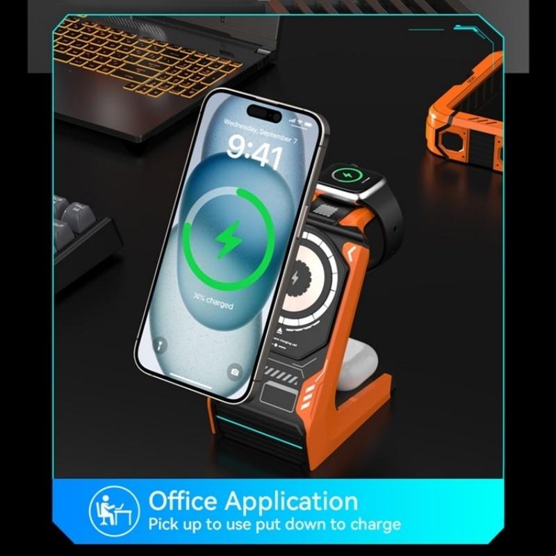 3 In 1 Wireless Charger For Mobile Phone And Earphones - Orange 7