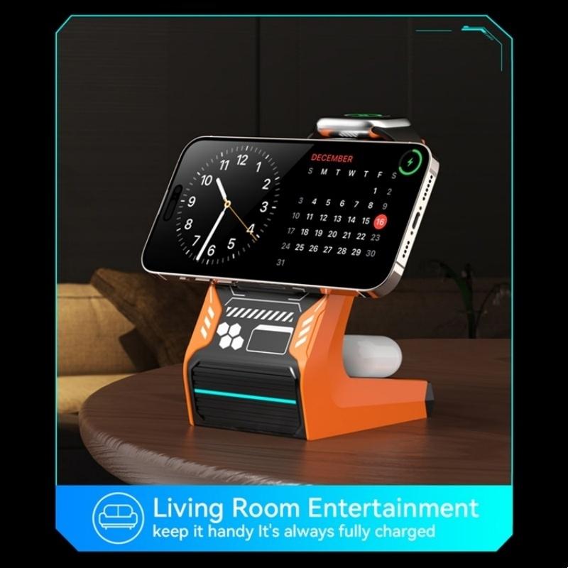 3 In 1 Wireless Charger For Mobile Phone And Earphones - Orange 9
