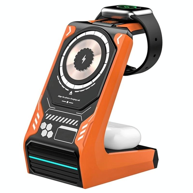 3 In 1 Wireless Charger For Mobile Phone And Earphones - Orange 11