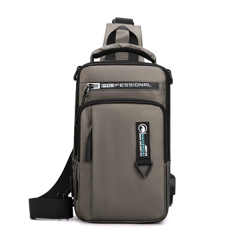 Men Usb Chest Bag Casual Shoulder Bag With Charging Port - Grey 14