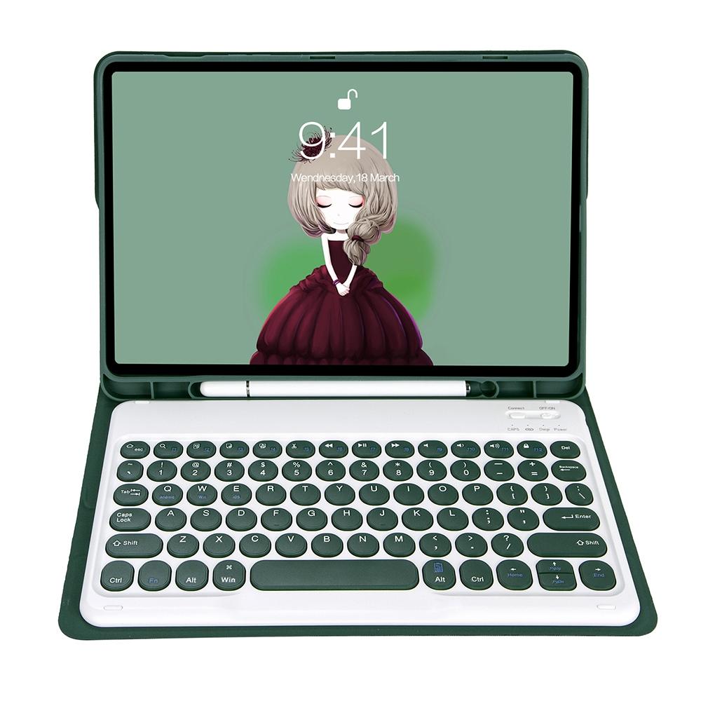 Detachable Bluetooth Keyboard Leather Case For Ipad Air 4 / 5 - Candy Colour Skin Texture - 10.9 Inch - Light Green 15