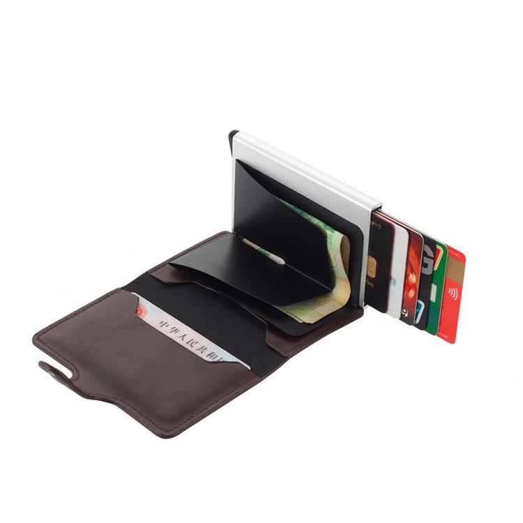 Rfid-protected Leather Card Wallet - Pu Material - Coffee 4
