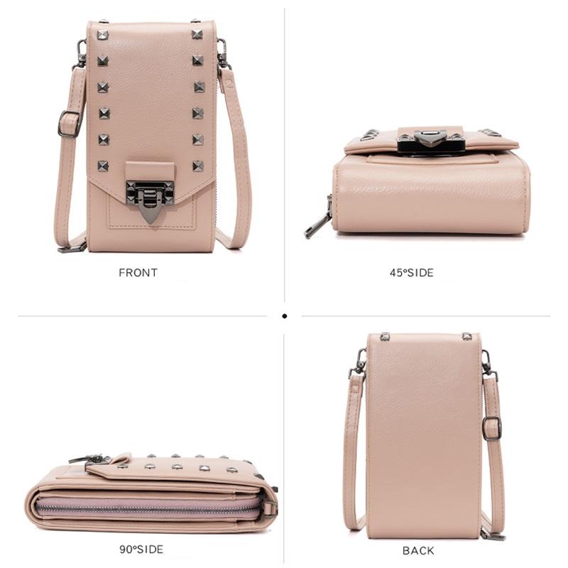 Diamond Rivet Shoulder Bag For Mobile Phones - Pink 5