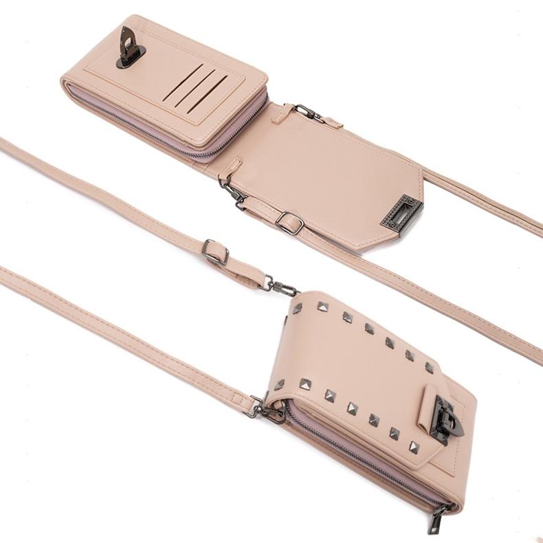 Diamond Rivet Shoulder Bag For Mobile Phones - Pink 8