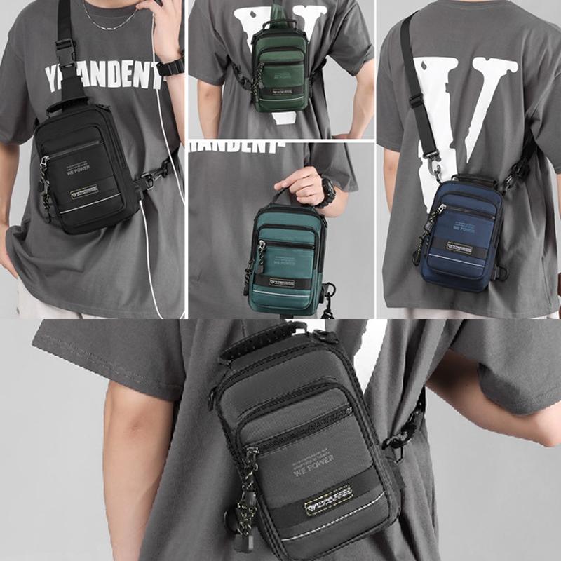 USB Chest Outdoor Shoulder Messenger Bag For Men With Charging Port - Dark Green 5