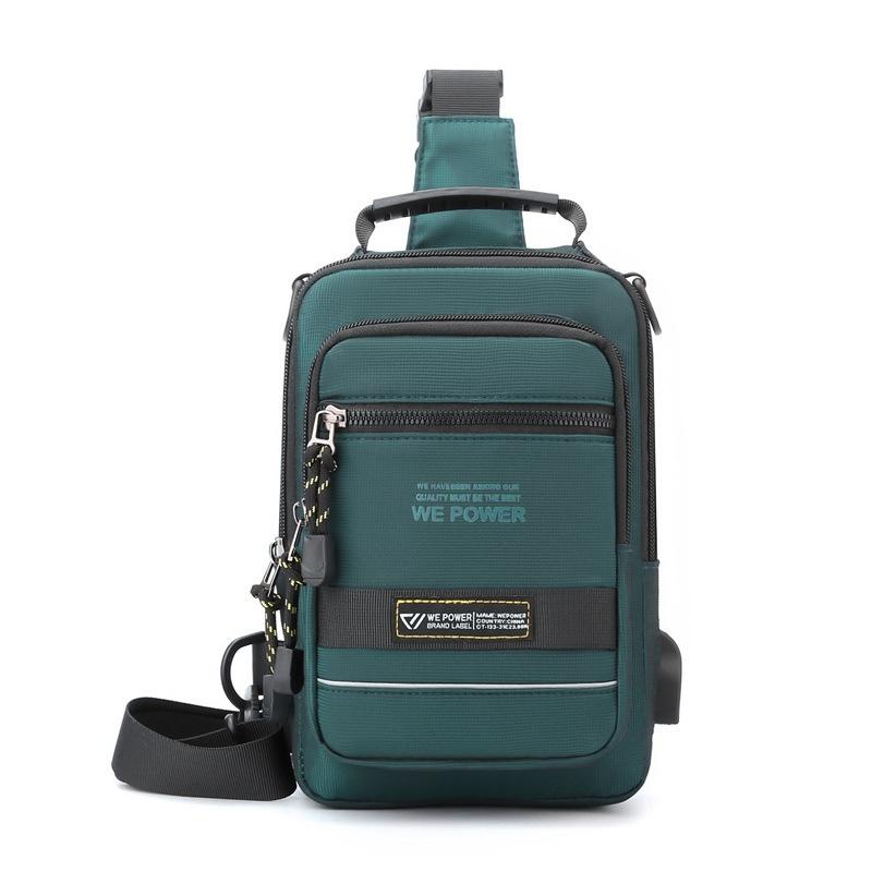 USB Chest Outdoor Shoulder Messenger Bag For Men With Charging Port - Dark Green 15