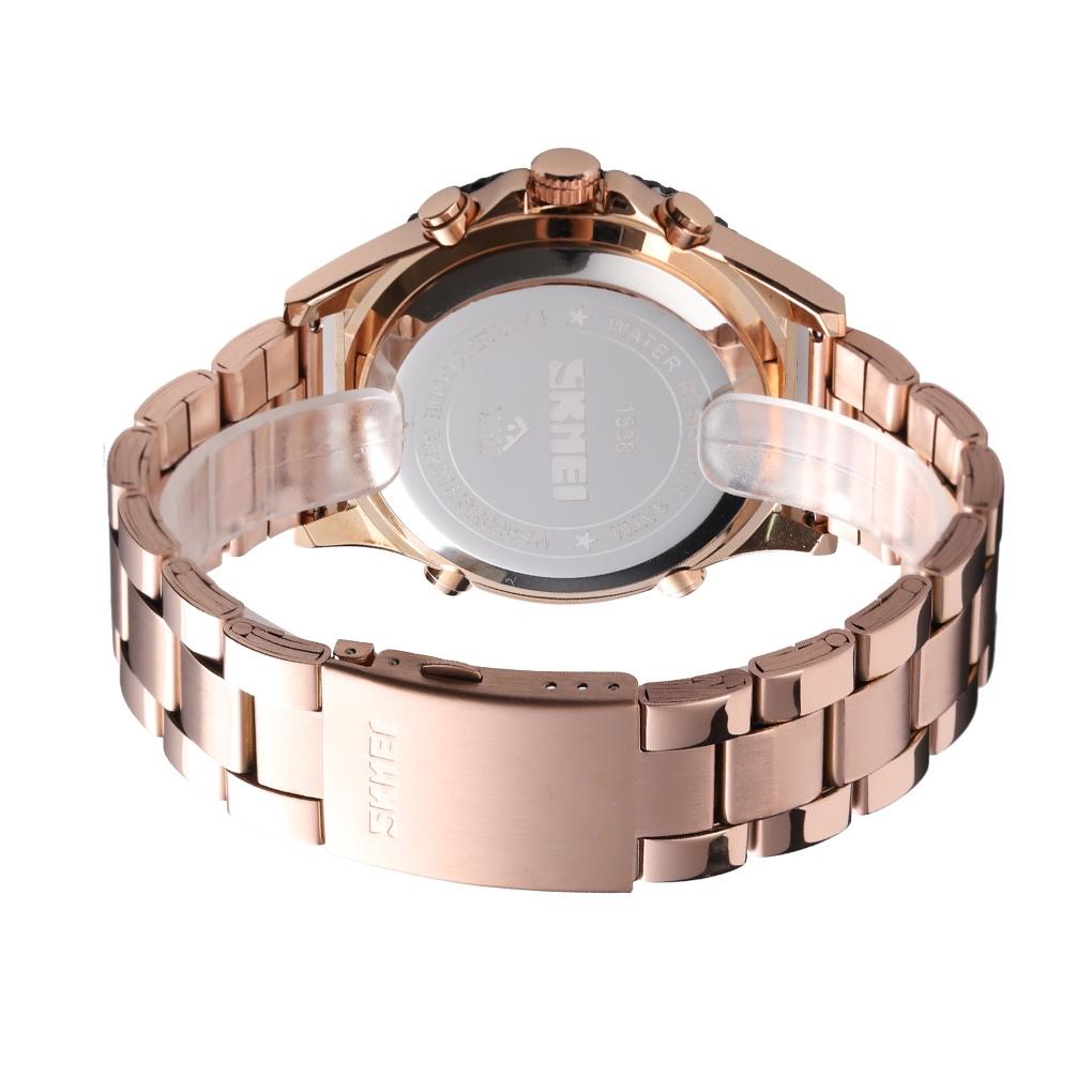 Men Casual Sports Watch with Large Dial and Steel Band - Rose Gold-Steel Belt 7