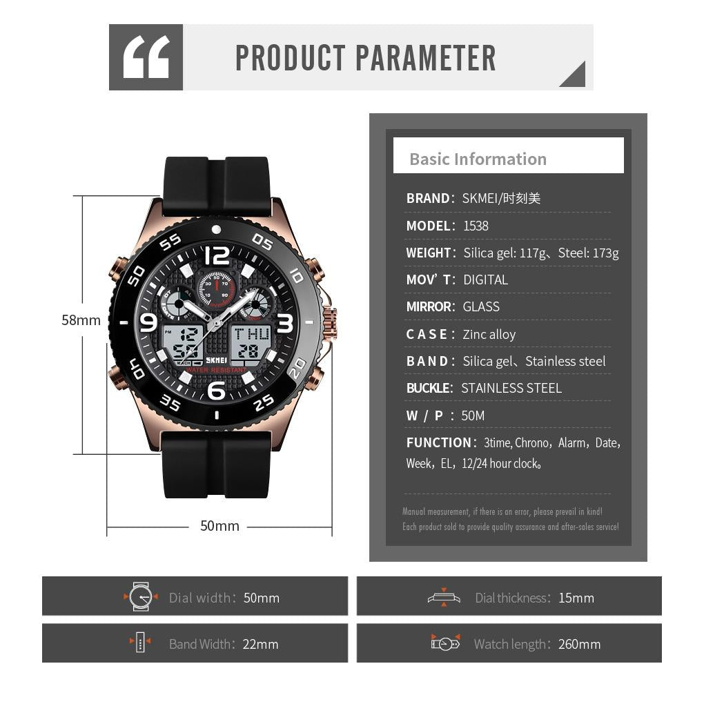 Men Casual Sports Watch with Large Dial and Steel Band - Rose Gold-Steel Belt 12