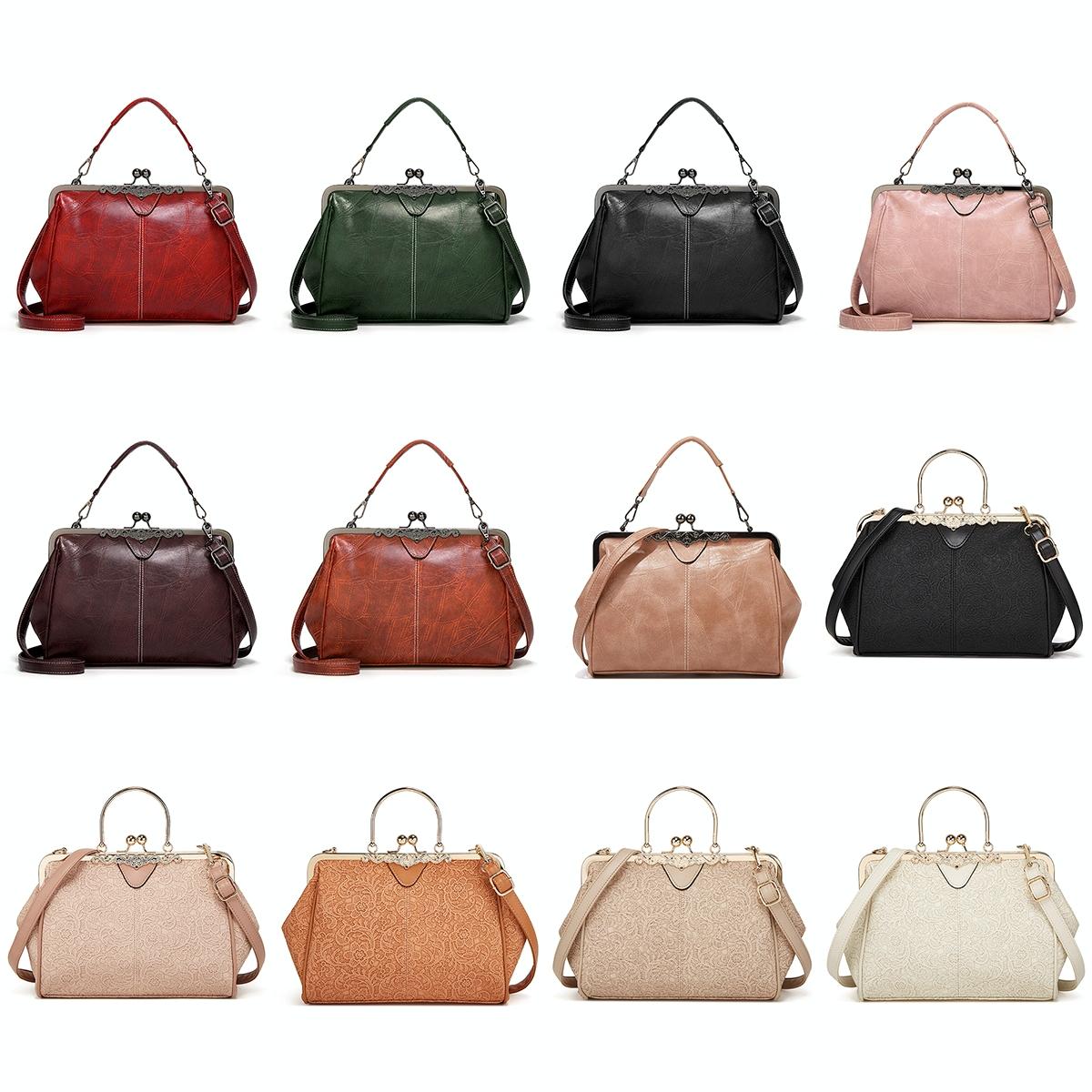 Adjustable Leather Crossbody Bag with Vintage Buckle - Pink 3