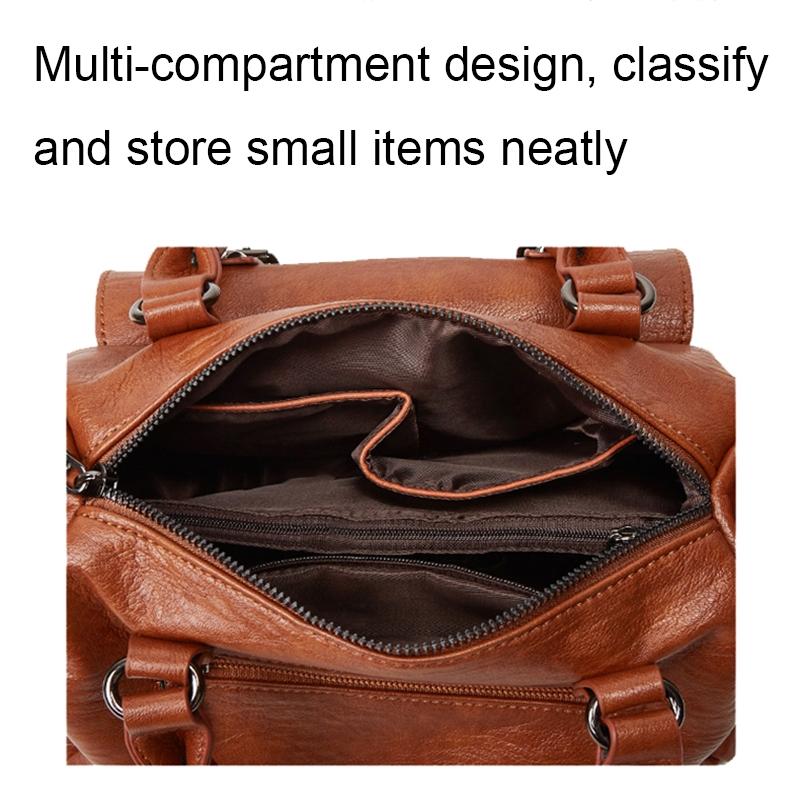 Large Capacity Crossbody Shoulder Bag in Pebbled Leather - Brown 6