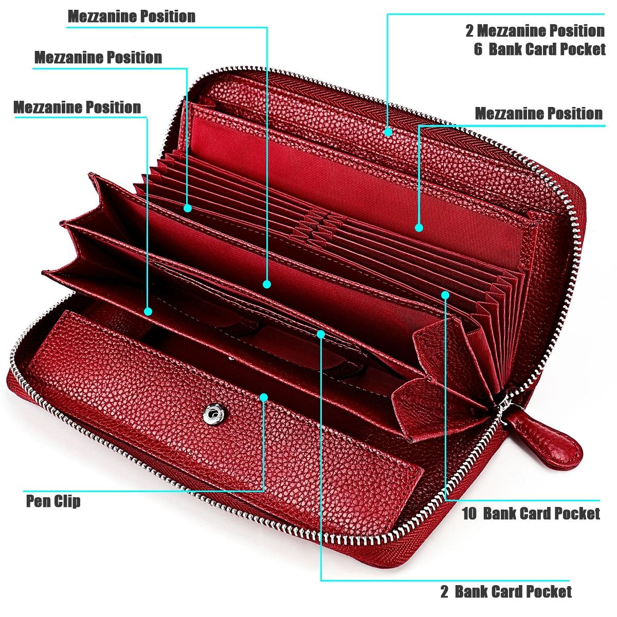 Stylish Rfid Clutch with Zipper - Lychee Texture - Black 6