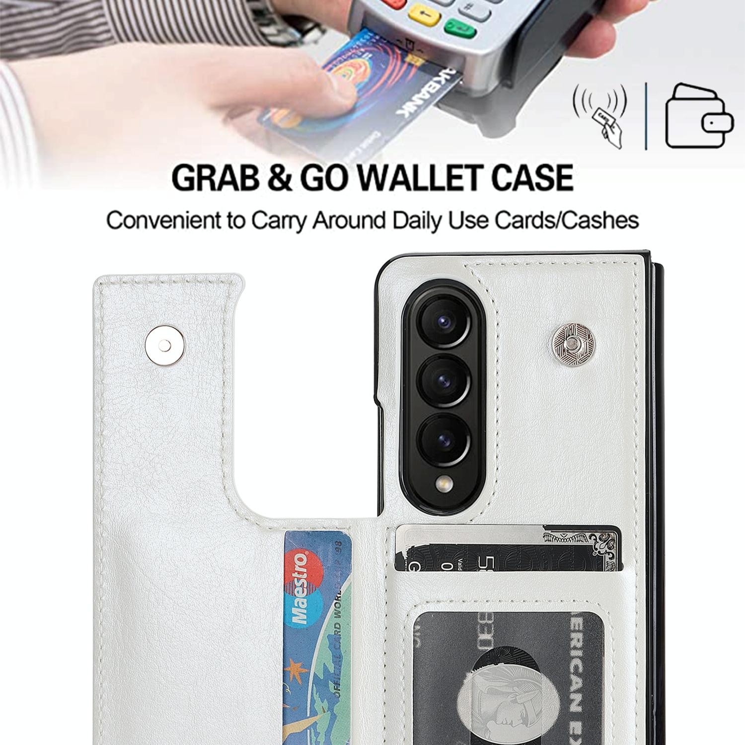For Samsung Galaxy z Fold4 5G Foldable Phone Case with Double Buckle Card Slot - Rose Gold 6
