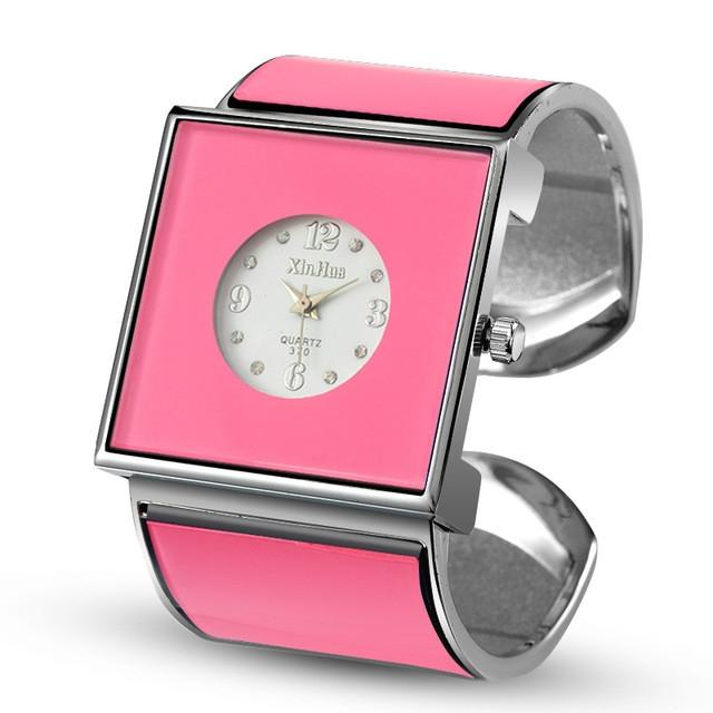 Women Square Dial Bracelet Watch - Large Face - Pink 7