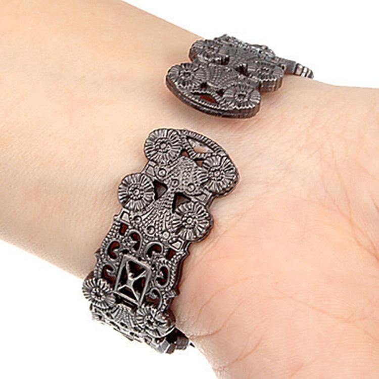 Flower Embossed Retro Bracelet Watch - Women Quartz - Purple 12