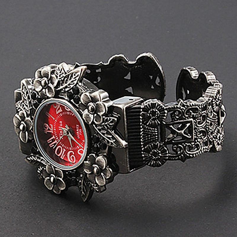 Flower Embossed Retro Bracelet Watch - Women Quartz - Purple 13
