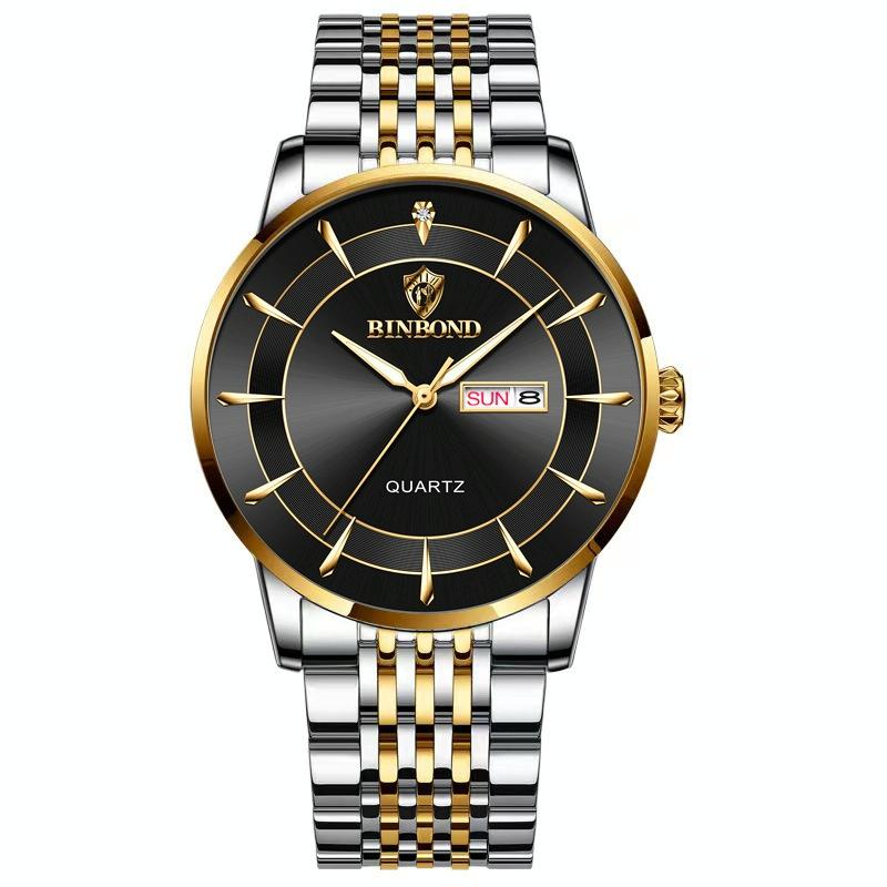 Waterproof Quartz Men Watch with Luminous Butterfly Buckle and Steel Belt - 30m - White Steel-Black 12