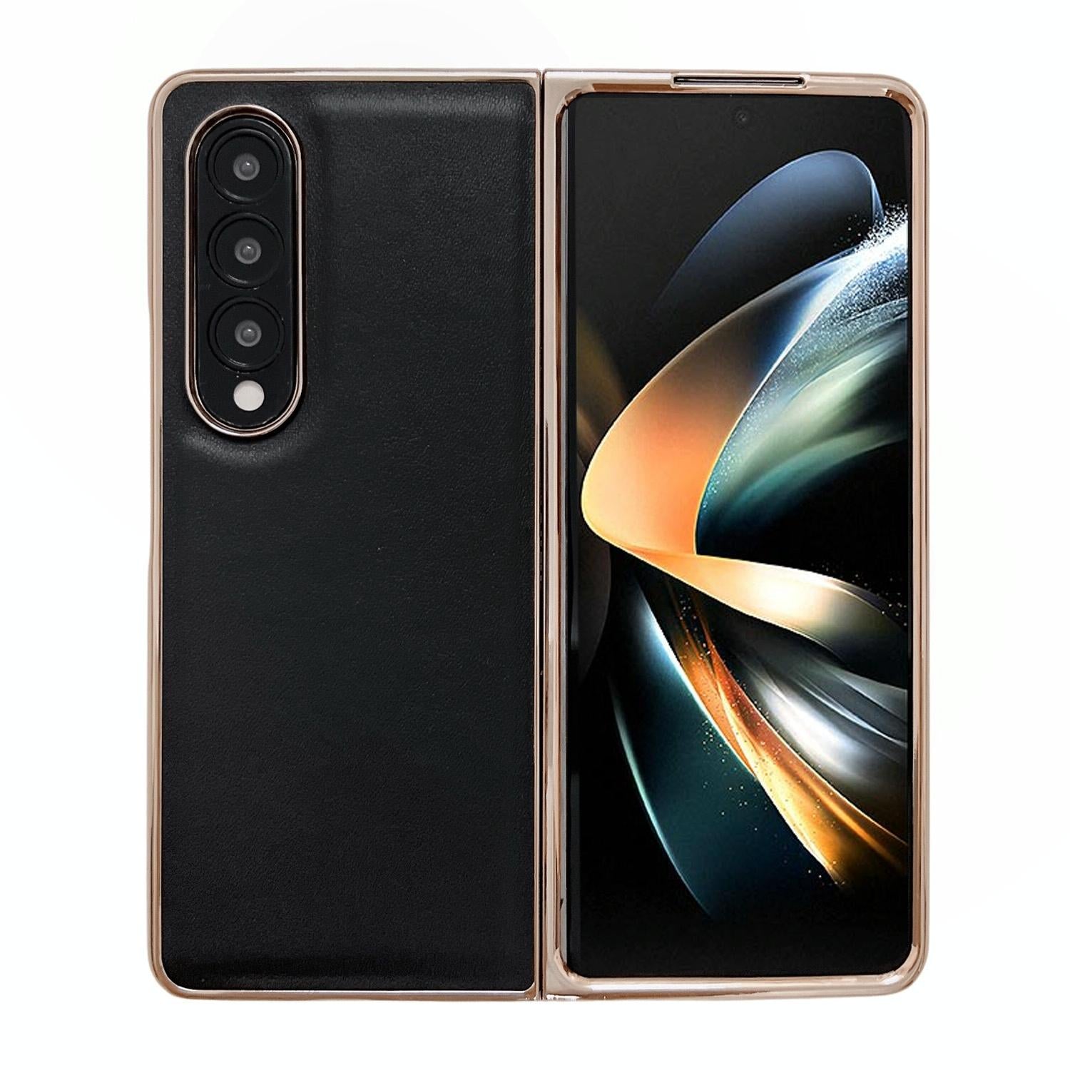 For Samsung Galaxy Z Fold4 5G Xiaoya Series Genuine Leather Plating Case - Dark Green 10