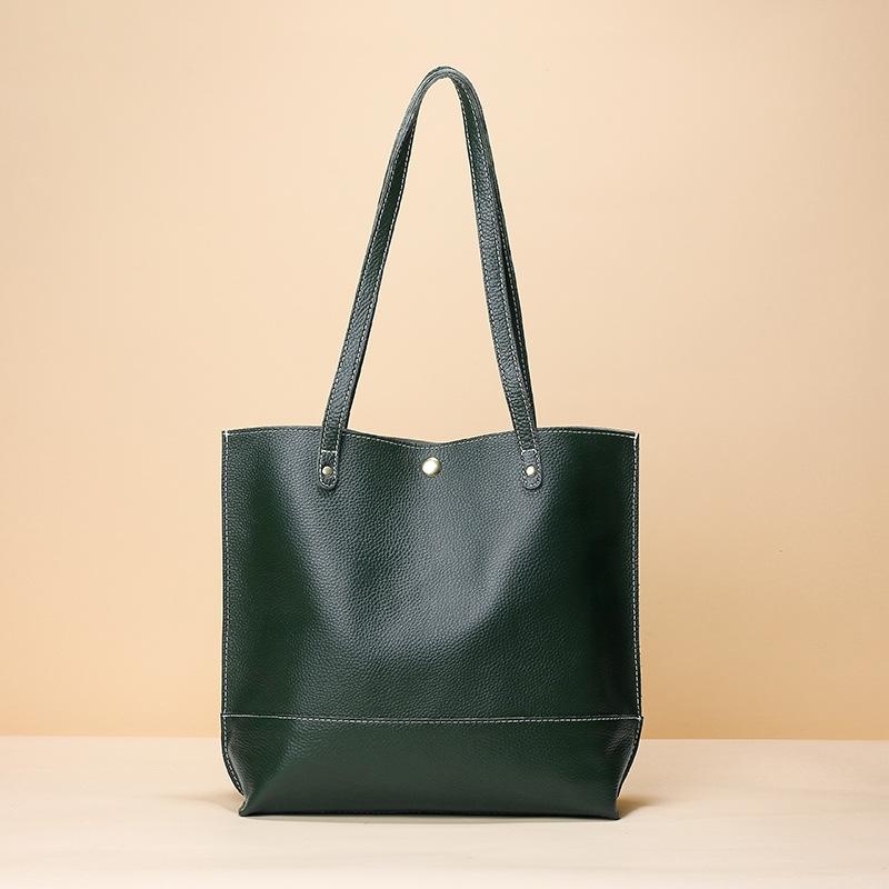 Stylish Leather Tote For Women - Dark Green