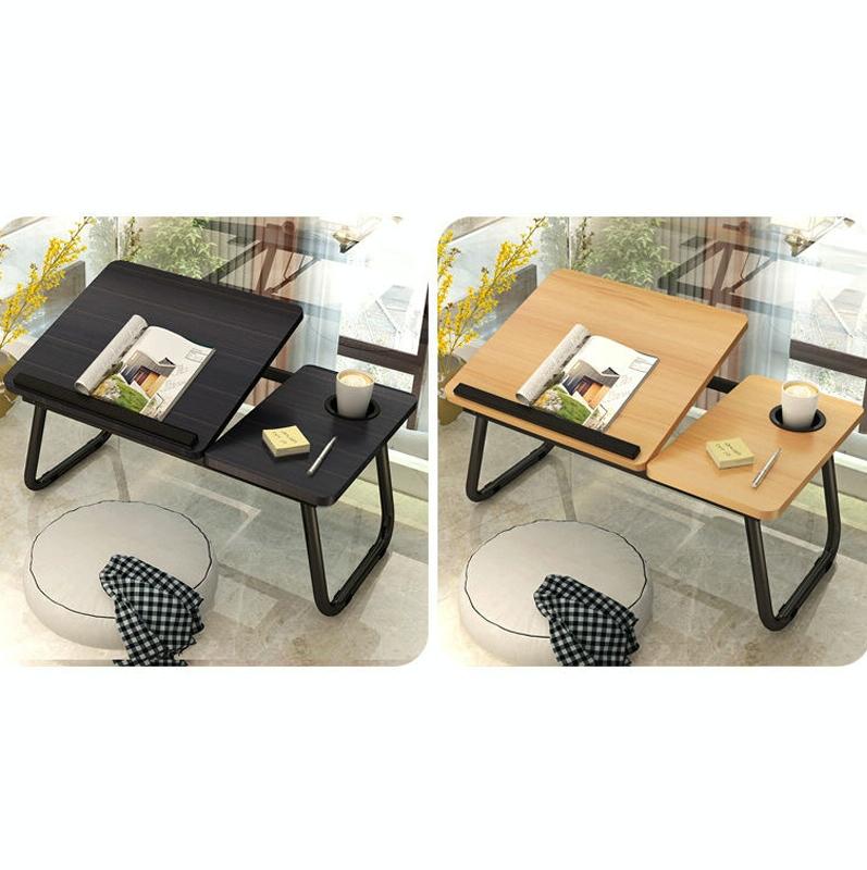 Adjustable Folding Laptop Desk with Cup Holder - Four-speed Lifting Table for Dorms - White Maple 12