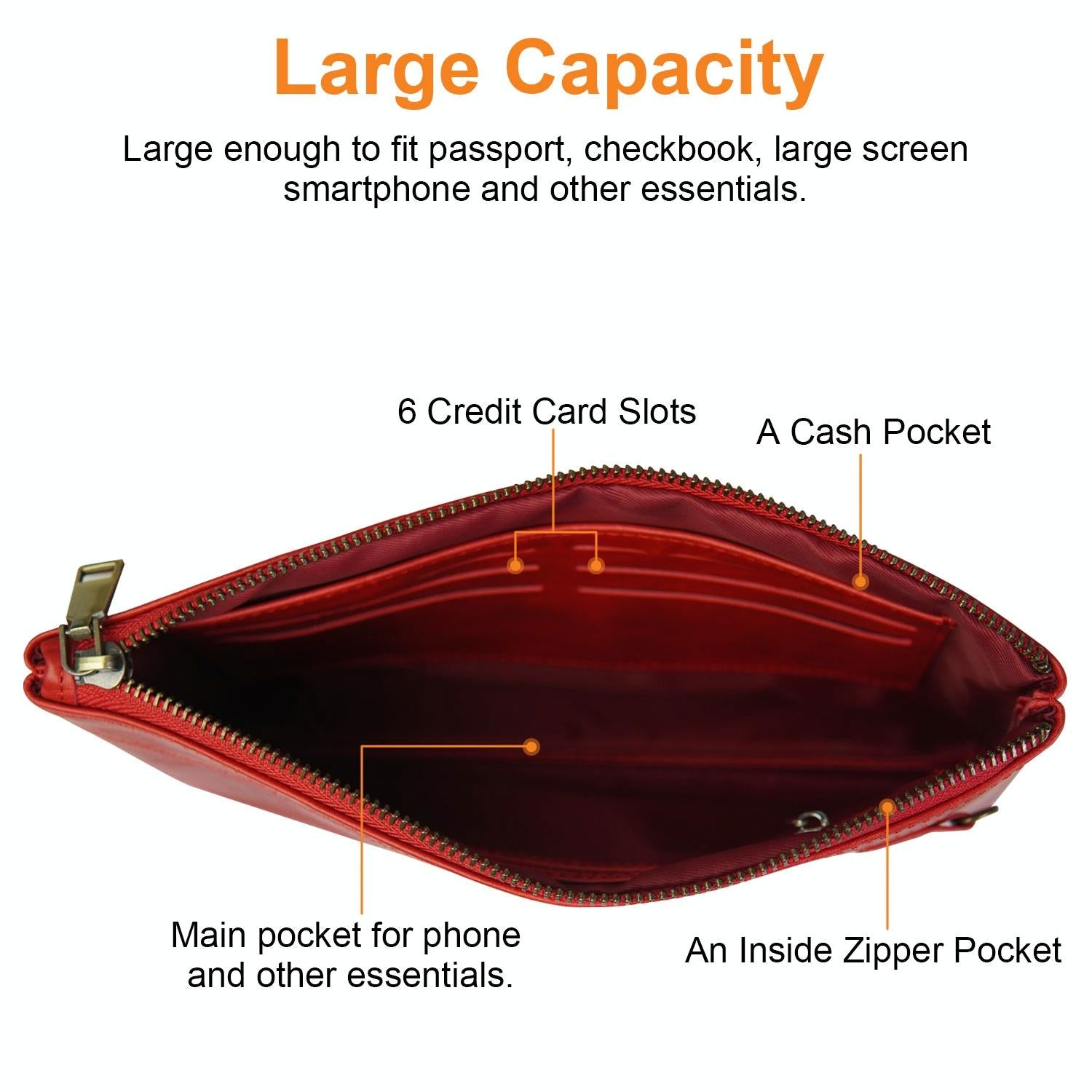 Vintage Leather Envelope Clutch with Zipper Closure - Red 12