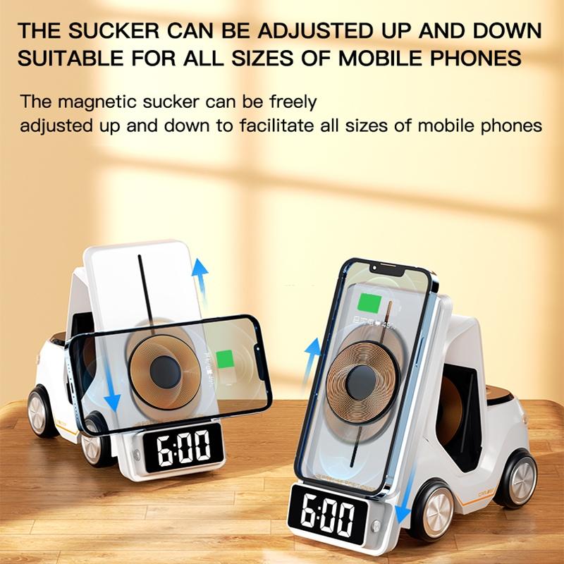 5 In 1 Car Desktop Alarm Clock With Wireless Charging - Orange 10