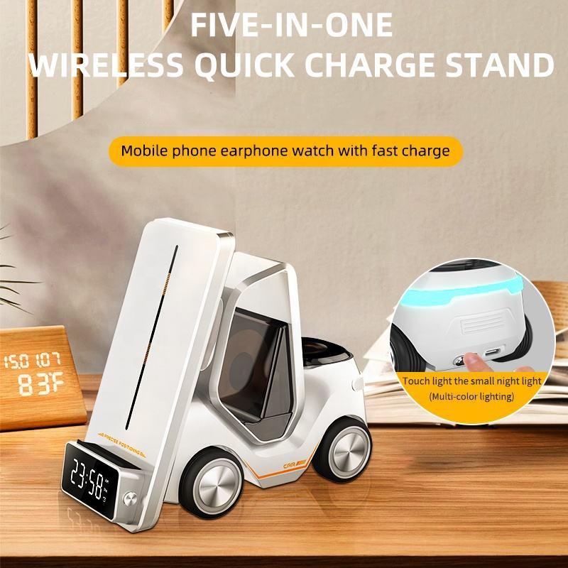 5 In 1 Car Desktop Alarm Clock With Wireless Charging - Orange 11