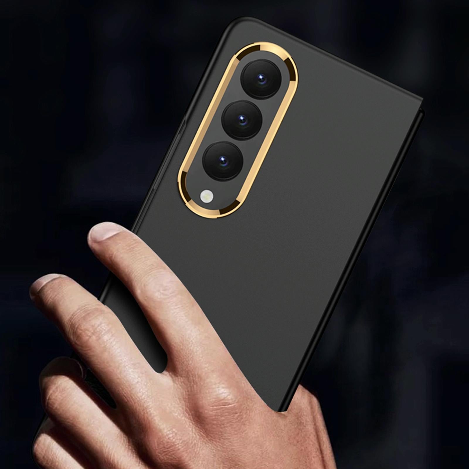 For Samsung Galaxy Z Fold4 5G Electroplating Lens Frame Case - Ultra Thin - Black 3