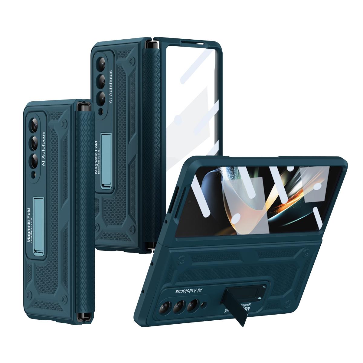 For Samsung Galaxy Z Fold4 5G Telescopic Hinge Foldable Phone Case With Stand - Green
